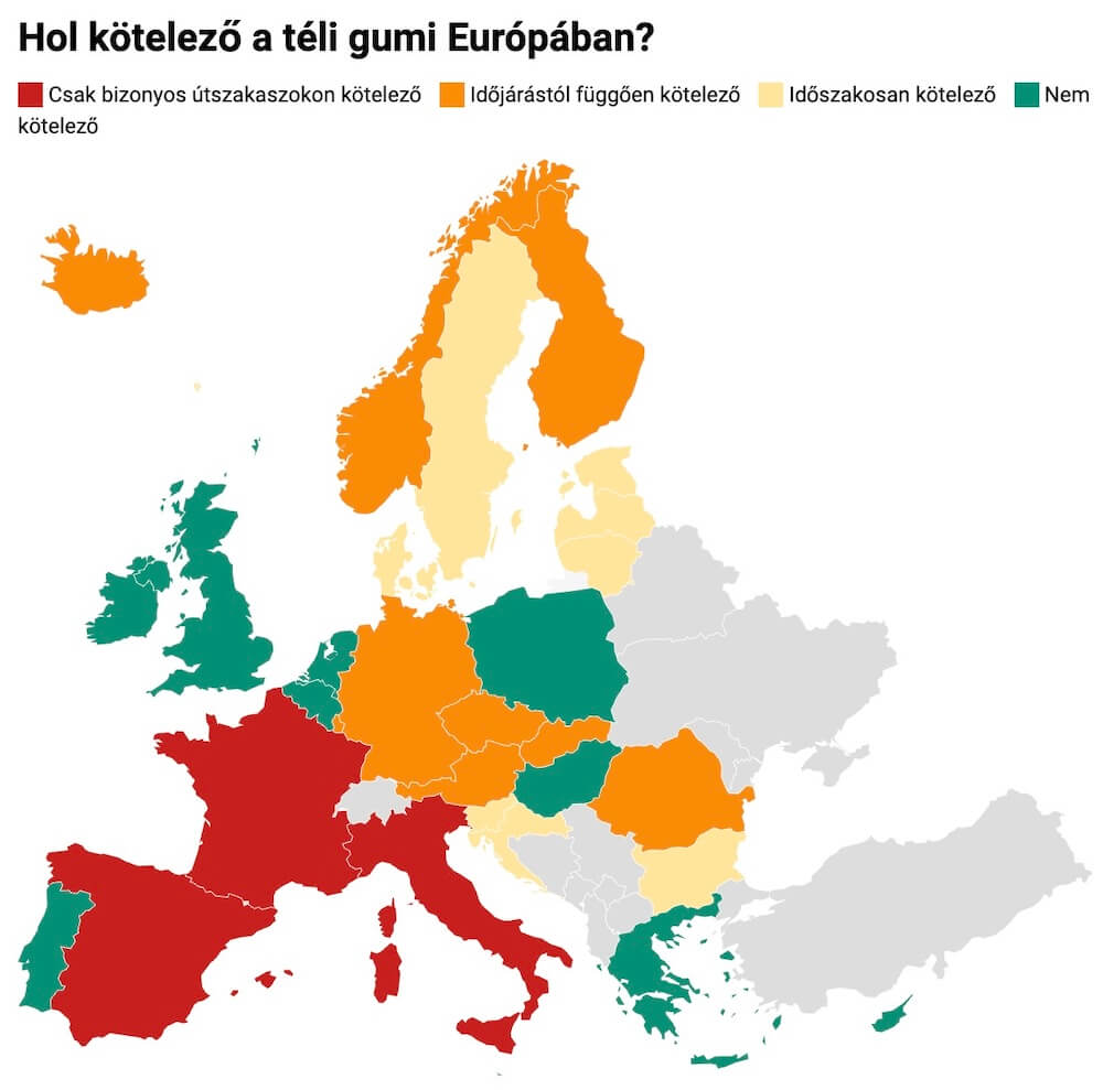 Hol kötelező a téli gumi Európában?